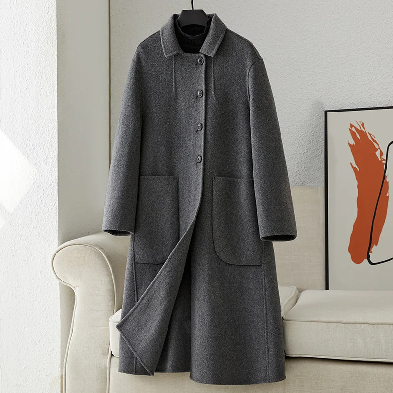 

Live Flash Kill Double sided Cashmere Coat Women's Mid length High end 100 Pure Wool Coat Hepburn Style