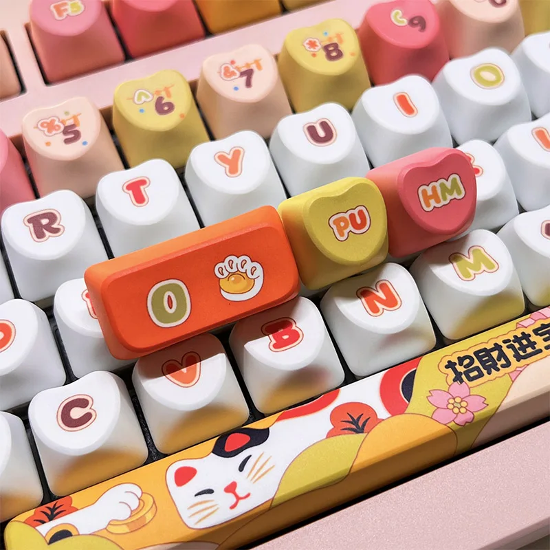 

Милые колпачки для клавиш с изображением кошек, колпачки для клавиш MOA, колпачки для ключей из ПБТ, 120 клавиш, подарок для девочек, милая механическая клавиатура с термосублимацией и любовью