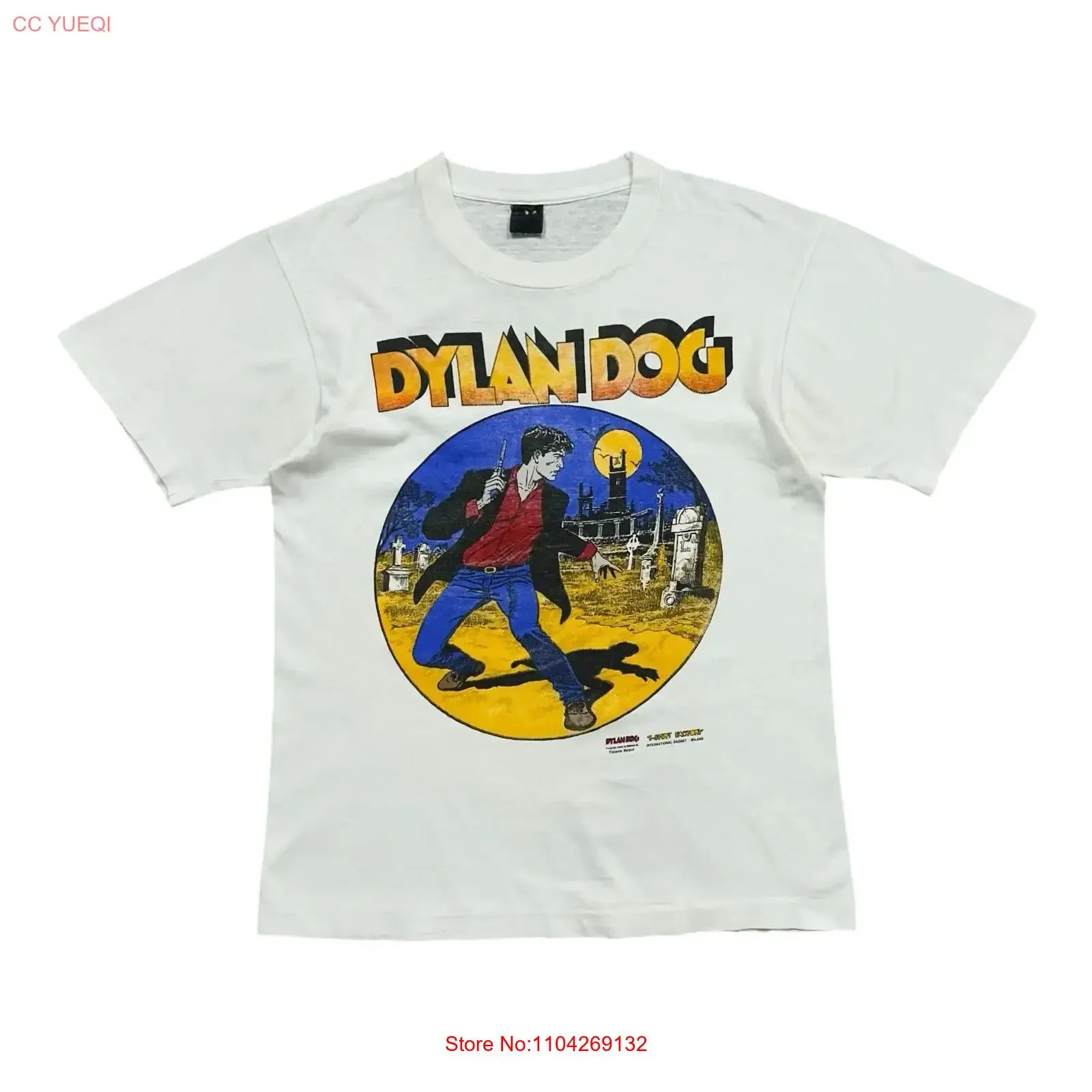 VTG 80s 90s DYLAN DOG COMIC BOOK T SHIRT FACTORY WHITE SIZE L vintage Washed Top For Everyday Wear Stylish streetwear fashion