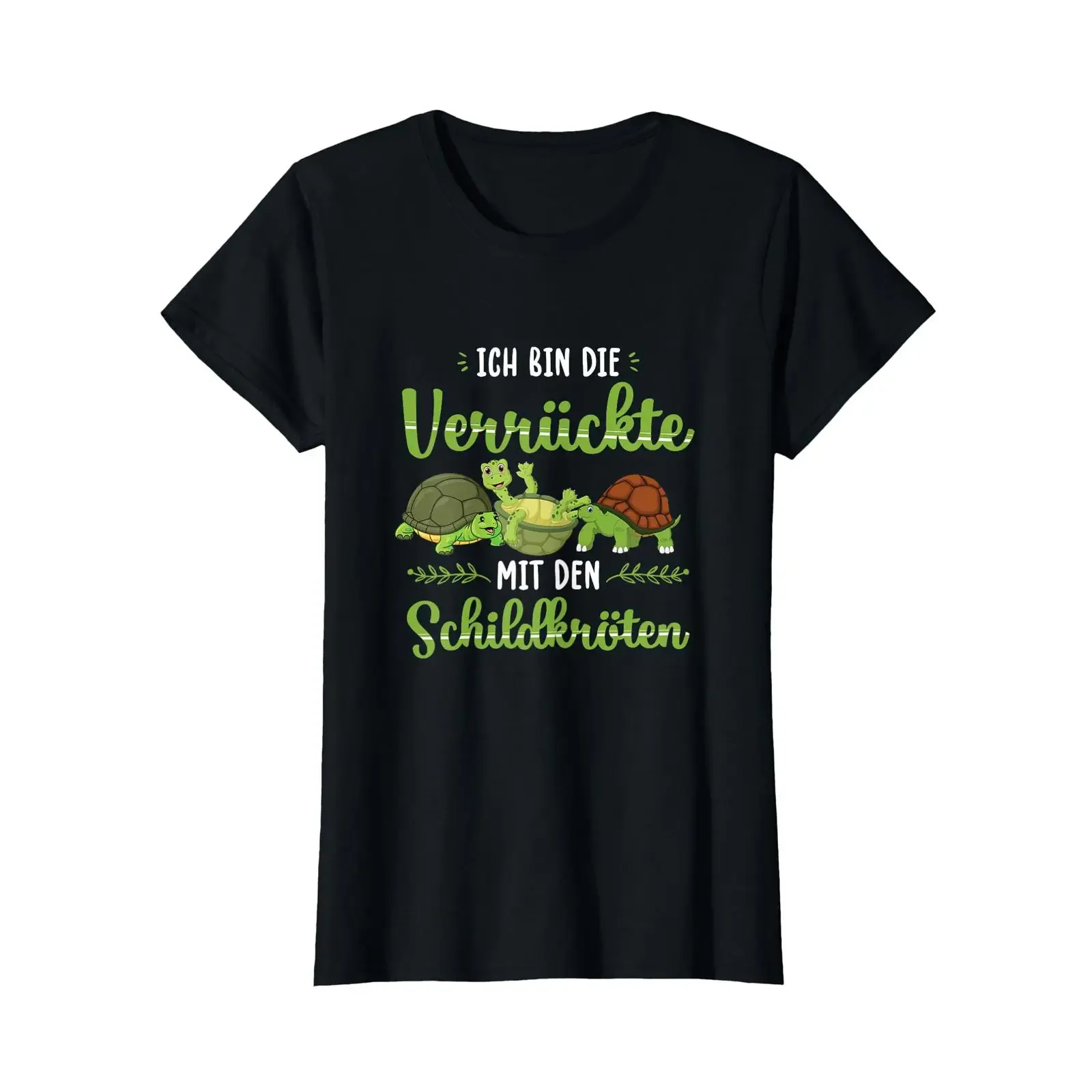 T-shirt avec texte allemand « Ich Bin Die Verrückte Mit Den Schildkröten », vintage, légèrement délavé, style streetwear, extensible, décontracté