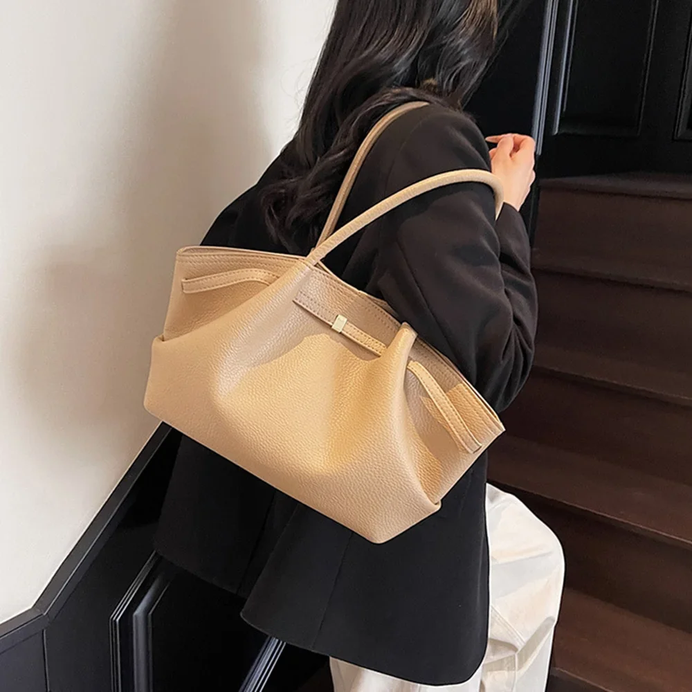 Luxuriöse Lychee-Muster Schultertaschen aus PU-Leder Einfarbige Damenhandtaschen Große Kapazität Tragetasche Reisehandtaschen – Detail 8