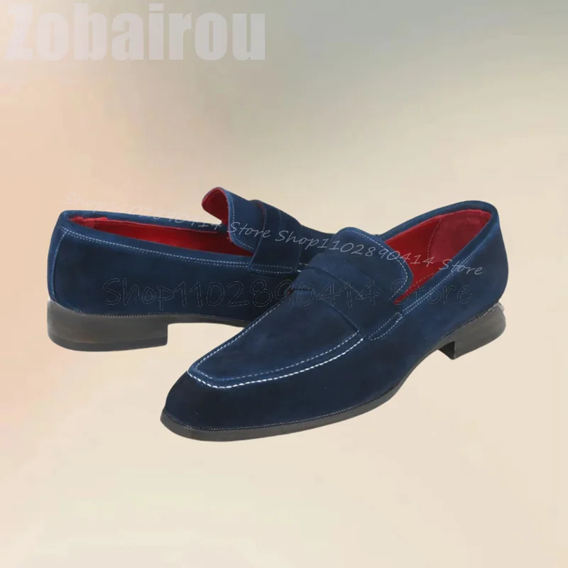 Mocassins détectée y à semelle noire pour hommes, conception de couture bleue, chaussures à enfiler à la mode, luxueux, faits à la main, fête, banquet, bureau, chaussures décontractées