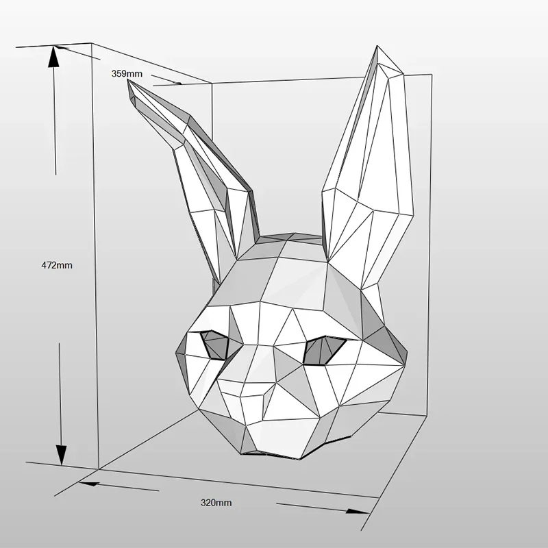 3D 종이 모델 웨어러블 마스크 토끼 동물 코스프레, DIY 종이 공예, 종이 접기 헤드기어, 크리스마스, 할로윈, 무도회 파티, 소녀 선물