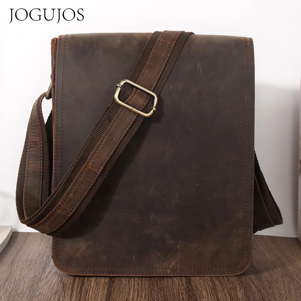 

JOGUJOS Genuine Leather Small Messenger Bag for 9.7" Tablet Casual Flap Vintage Shoulder Bag for Men Crossbody Bag Handbag