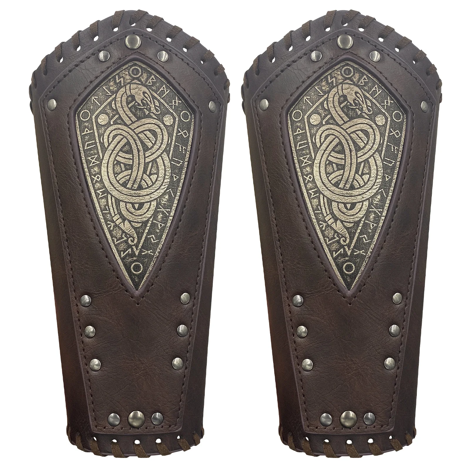 Viking Embossed Faux Leather Arm Guards for Men Medieval Vintage Mercenary Arm Bracers Retro Knight Gauntlets