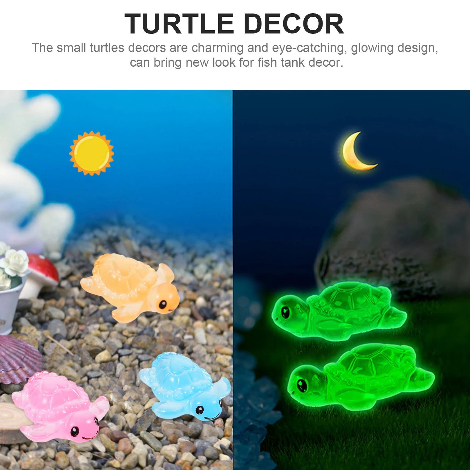 

12 pcs In The Dark Small Decor Resin Turtle Ornament Mini Turtle Ornament For Fish Tank Desktop Home Decoration