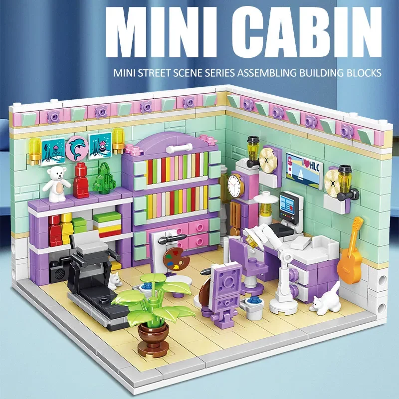 Mini City Street View Cabin Building Blocks Dream House Decoration Cottage Bricks Friends Toys For Children Decoration Gifts