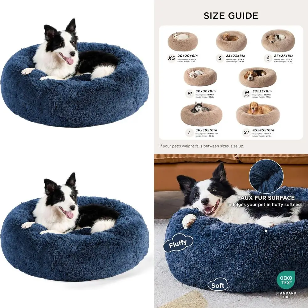 

Моющаяся круглая лежанка для собак крупных пород весом до 36 кг, темно-синяя, с дизайном против тревожности