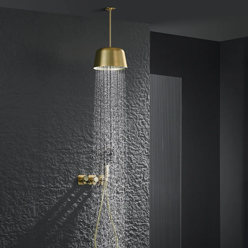 Farrete brushed gold concealed wall-mounted shower head set all-copper concealed pre-embedded cold and hot water bathroom shower