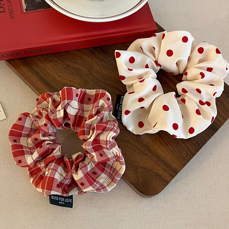 2025 Nowy Rok Polka Dot White Red Scrunchies Student Girls Hair Ties Ropes Women Low Ponytail Holder Large Elastic Hair Bands — zdjęcie 6