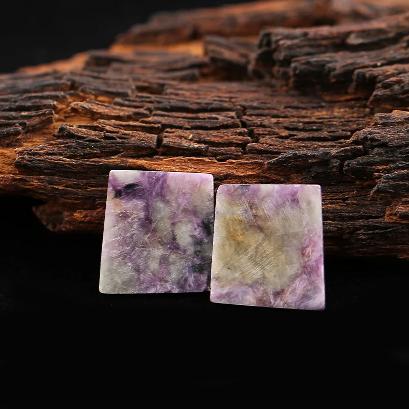 

Natural Stone Charoite Earring Beads,Fashion Jewelry Square Earrings Accessories For Women 36x13x5mm 7g