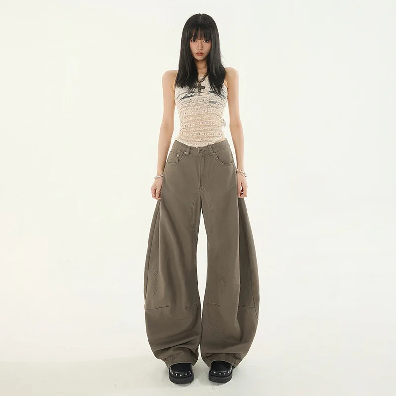 

High Street Wide-Leg Scimitar Casual Pants Simple Draped Unisex Oversized Cargo Jeans