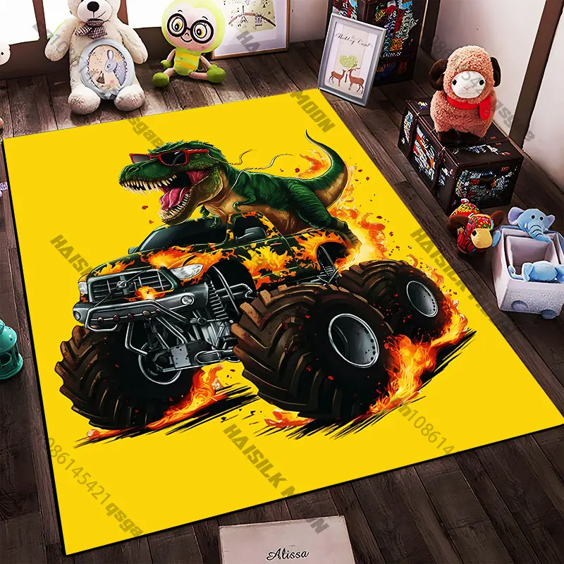 21 Sizes Dinosaur driving fiery monster truck Printed Area Rugs for Adult Yoga Mats Living Room Decor Personalized Doormat