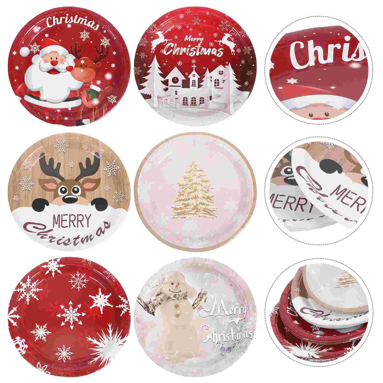 

60 Pcs Christmas Party Plates Red Paper Gingerbread Dessert Cookie Snowman Oval Supplies