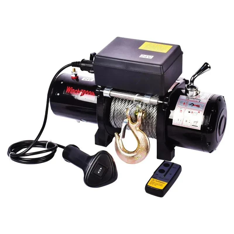 12V 24V 2721kg 2KW 6m/min Car Mounted Electric Winch Electronic Car Winch For Off-road Vehicle Winch Electromagnetic Brake