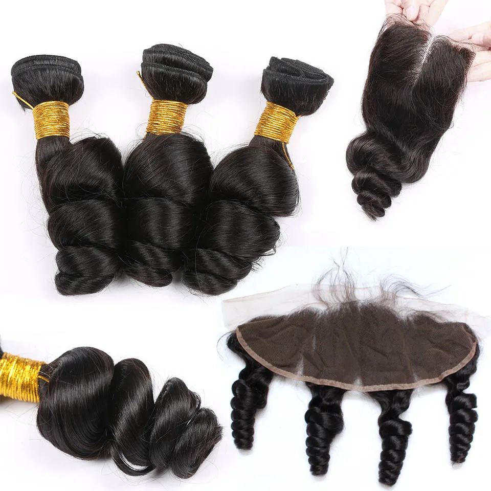 

Loose Wave Human Hair Bundles With Closure 4x4 5x5 Long 30inch 3Bunldes With a Frontal 13x4 tissage bresilien