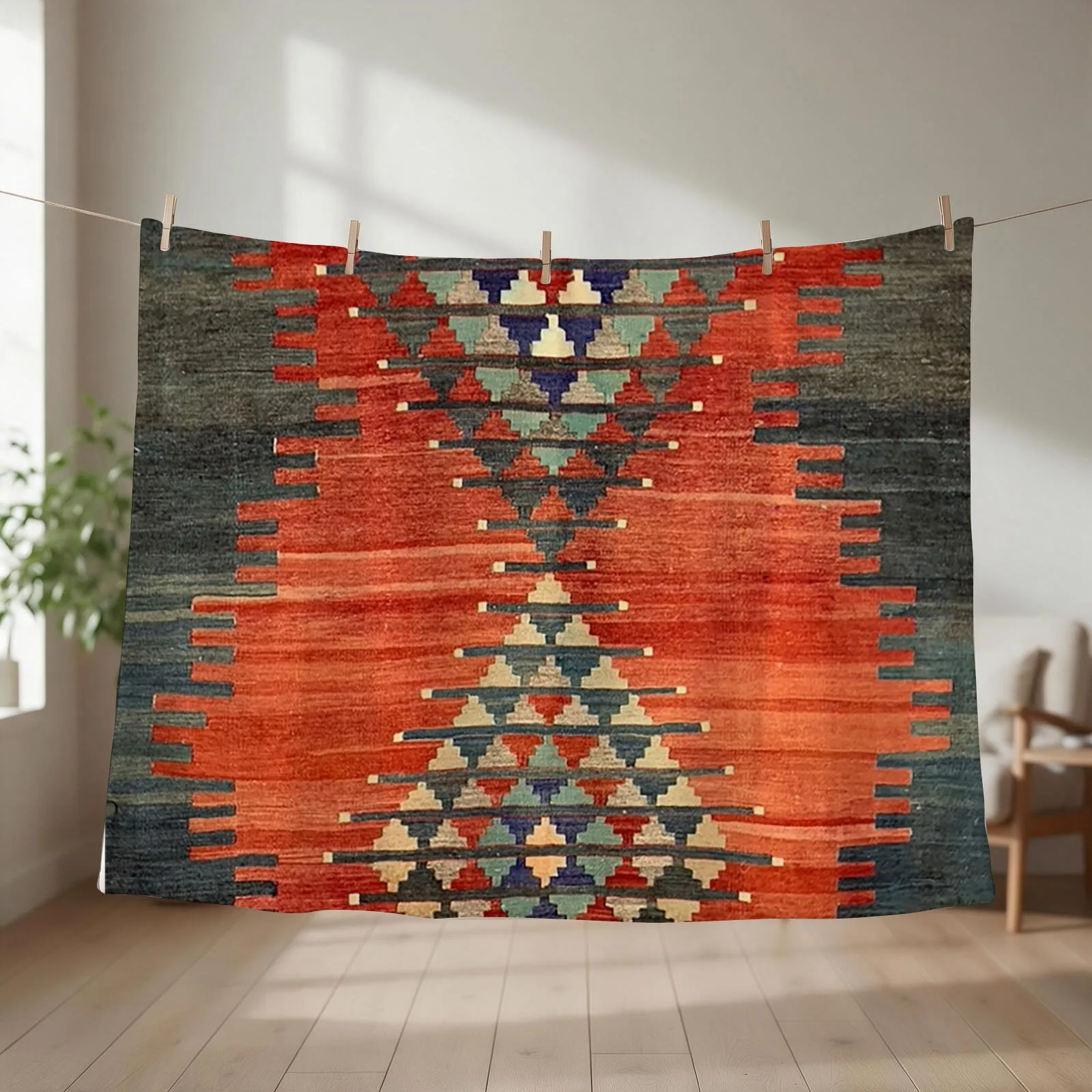 Vintage Kars Decorative Whole Kilim, Navaho Weave, Woven Aztec Textile Throw Blanket