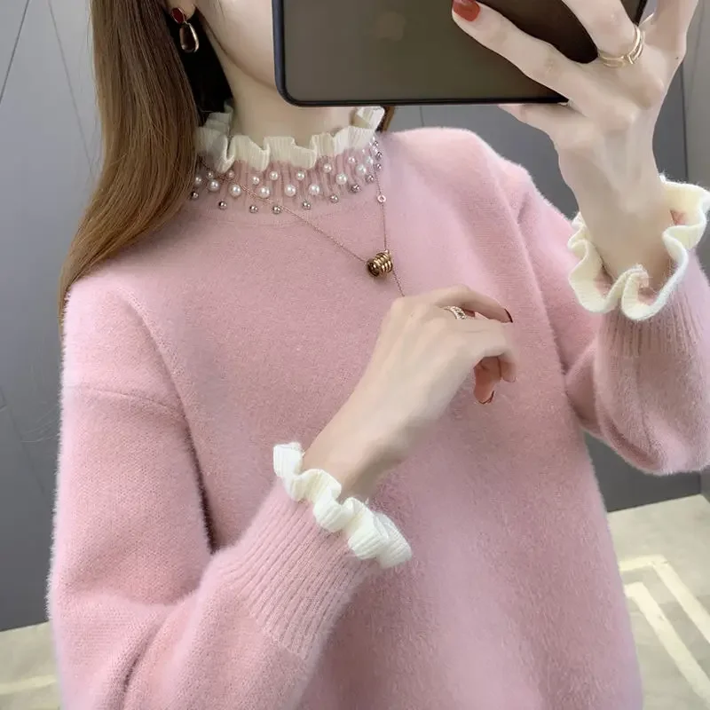 

2024 Autumn Winter Thick Sweater Women Knitted Ribbed Pullover Sweater Long Sleeve Fasion Slim Jumper Soft Warm Pull Femme