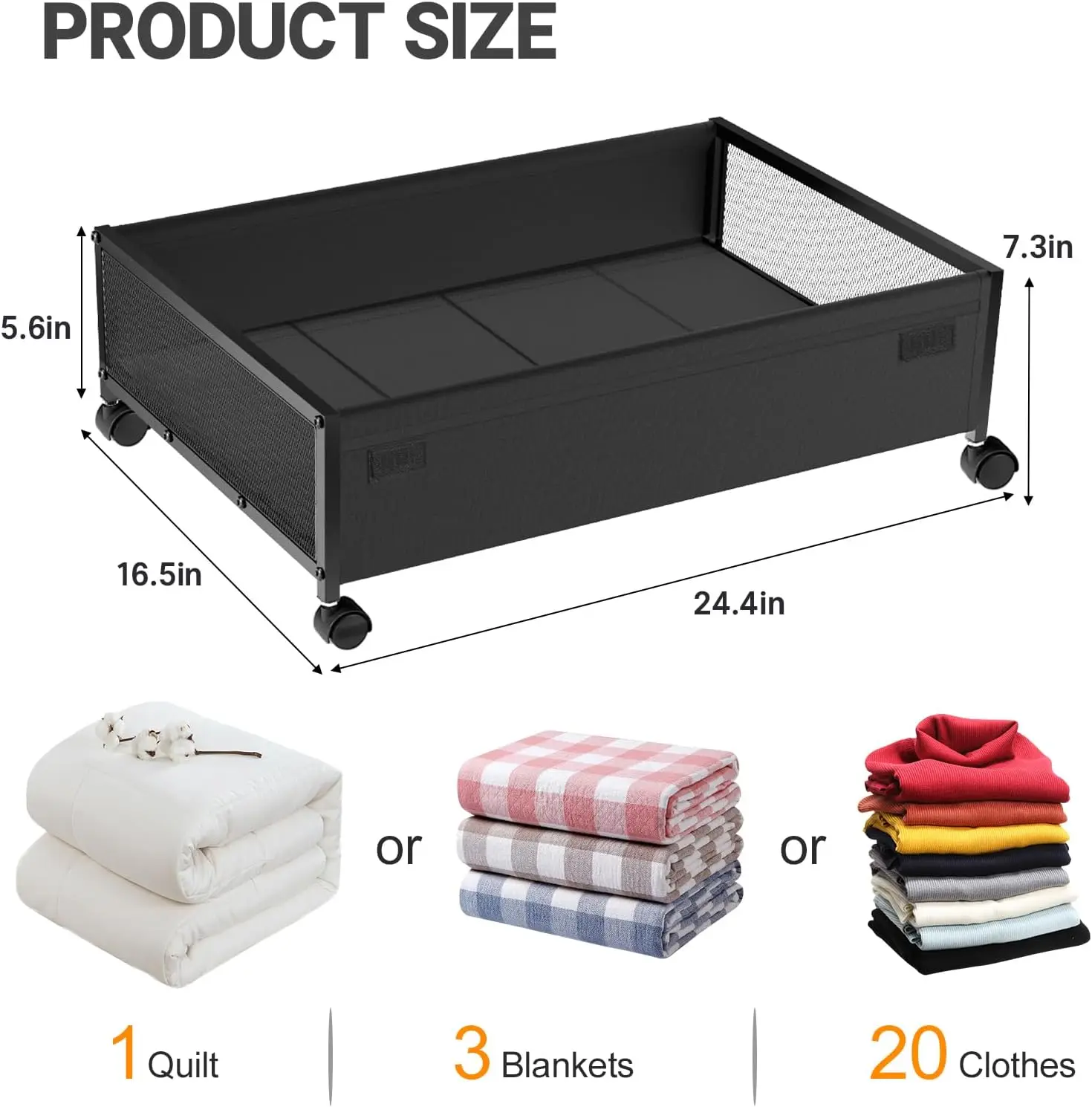 2-Pack Under Bed Storage with Wheels -Rolling Underbed Organizer Containers Drawer Bins