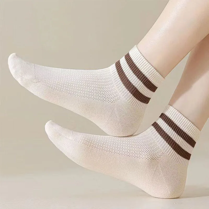5 pares de calcetines de cuello redondo a rayas neutrales primavera otoño absorbente de sudor transpirable pareja deportes calcetines de ocio para todas las estaciones