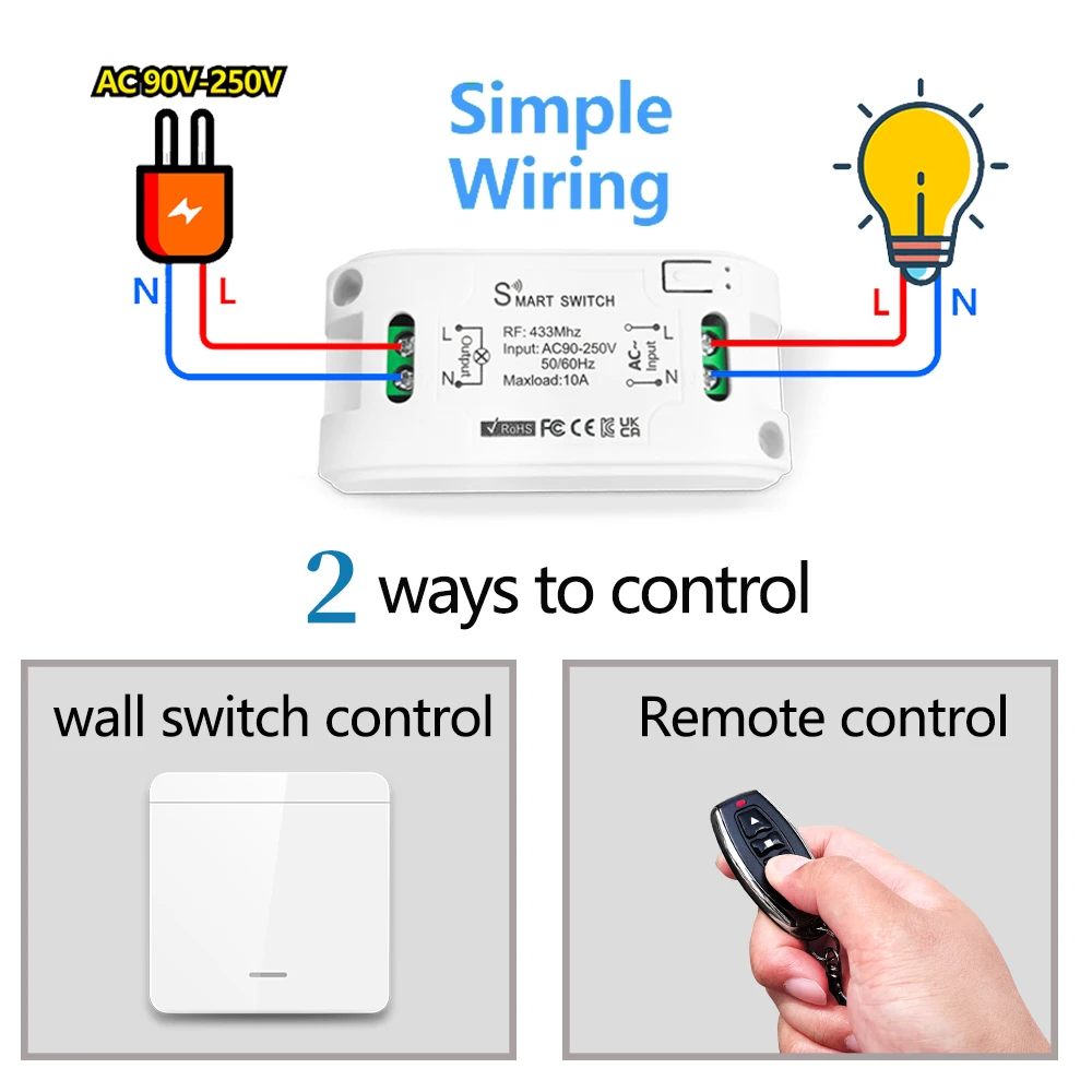 RF 433 Mhz Drahtlose Fernbedienung Licht Schalter Push Button Wand Schalter AC 110 V 220 V Relais Empfänger bis zu 100 M Steuerung für Lampe – Detail 2