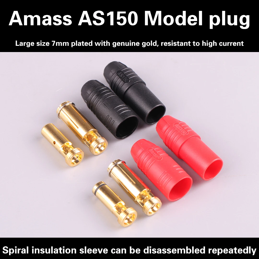 Amass AS150 Gold Plated Banana Plug 7mm Male/Female for High Voltage Battery Red/Black FOR RC MODEL UAV 150A