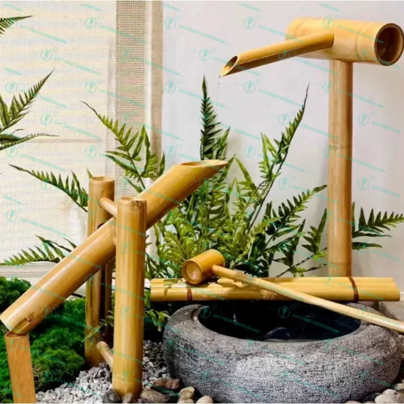Flow ornament bowl Japanese bamboo stone trough fish tank bamboo water pump landscaping view circulating water