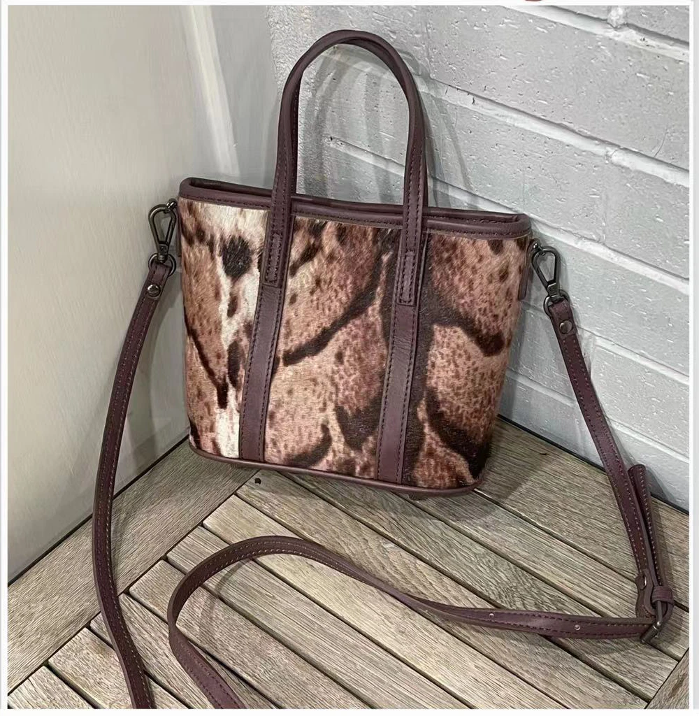 Vendange 2023 New Style Women's Bag Retro Casual Horse-hair with Cow Leather Totes Genuine Leather Handmade Shoulder Bag 2710