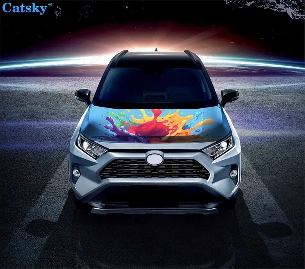 غلاف غطاء سيارة مطبوع بألوان غير منتظمة ، ملصق فينيل ، غطاء محرك رسومات للشاحنة ، زينة إكسسوارات سيارات ذاتية الصنع ، غلاف لاصق #3