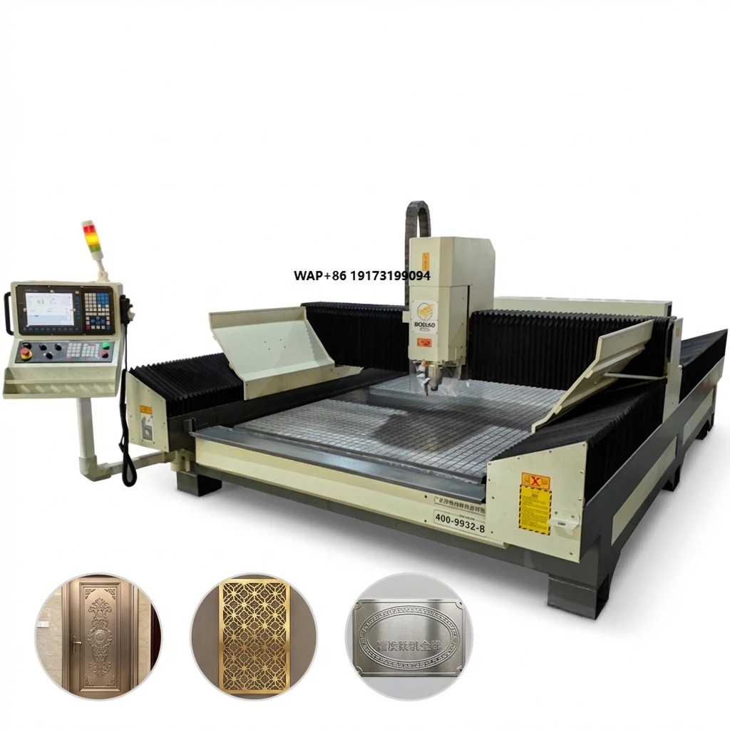 Large Format Gantry CNC Engraving Machine Automatic Clamping System CNC Router Press Roller Metal Door Engraving Machine