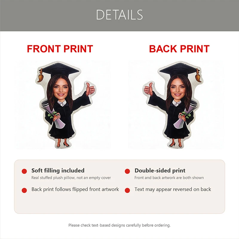 Personalized Graduation Photo Pillow - Custom Face & Cap Cushion with Your Own Picture, Soft Suitable for Sofa & Bed Decor, Han