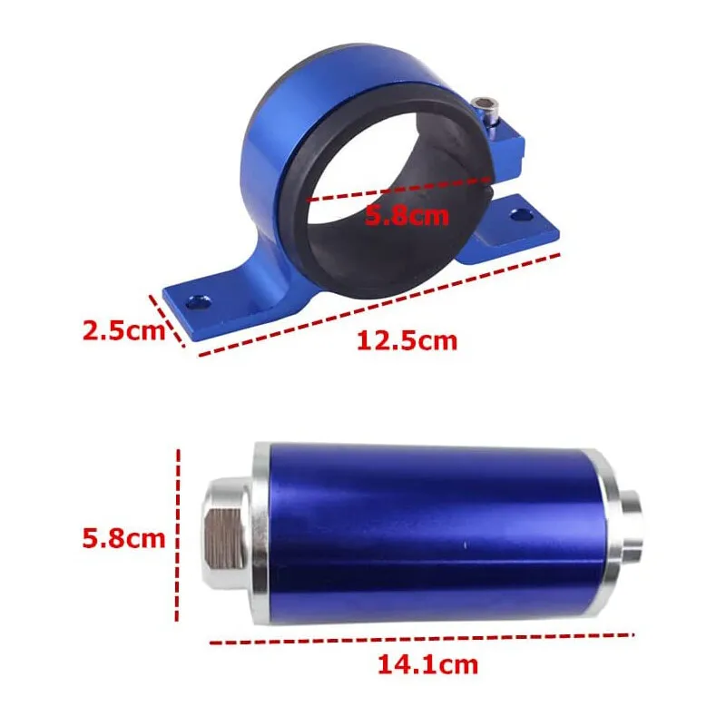 Универсальный металлический линейный топливный фильтр AN6 AN8 AN10 с кронштейном, очищаемый, 30 микрон, синий FF-1046