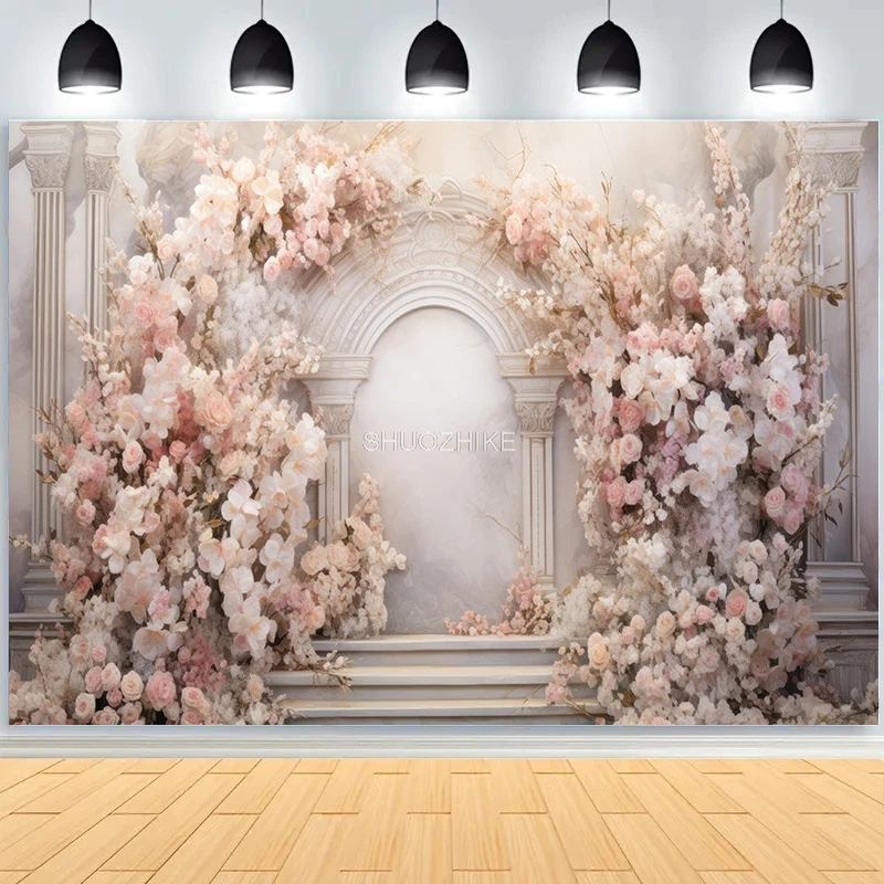 แฟนตาซีการถ่ายภาพแต่งงานฉากหลังดอกไม้ครบรอบพื้นหลังภายในผ้าม่านตกแต่ง Photo Studio Prop Phonecall SG-03