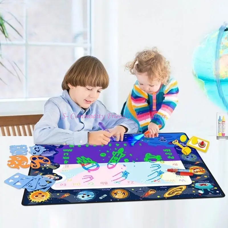 85AE Aqua Magic-Doodle-Mat Dziecięca mata do rysowania wodą Zabawka do malowania Płótno wodne z szablonem Pieczęć rolkowa Zabawa
