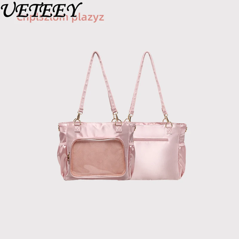 Original Satin Japanese Large Capacity Totes Crossbody Shoulder Bags Pure Color All-Match Sweet Girl Out Shopping Cosmetic Bag