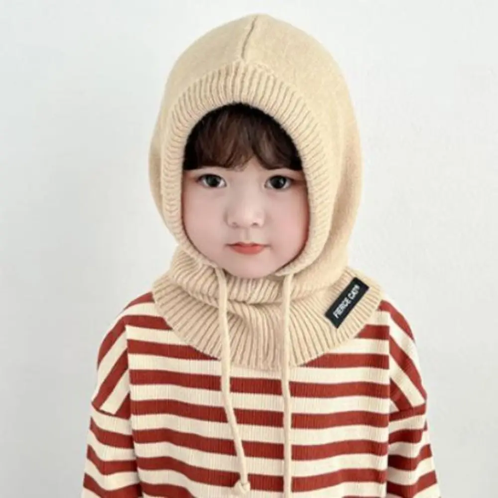 Korean Kids Balaclava Hat Boy Girl Winter Warm Scarf Cap Soft Woolen Knitted Ear Protection Headgear Children Hood Beanies