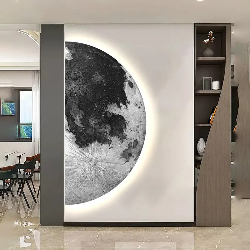 Moon Entrance Decoration Painting Modern Led Minimalist Corridor Hanging Painting High-End Living Room Room Luxury Wall Lamp