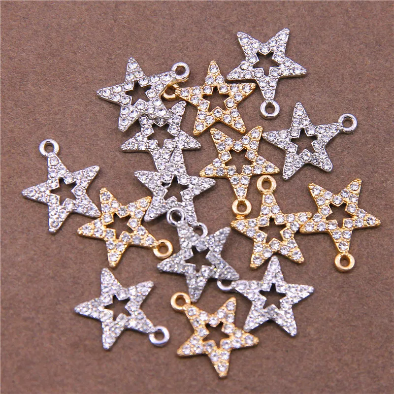 6pcs 15*16mm Mosaic Rhinestones Star Charm Connector for DIY Jewelry Making Bracelet Pendant Accessories