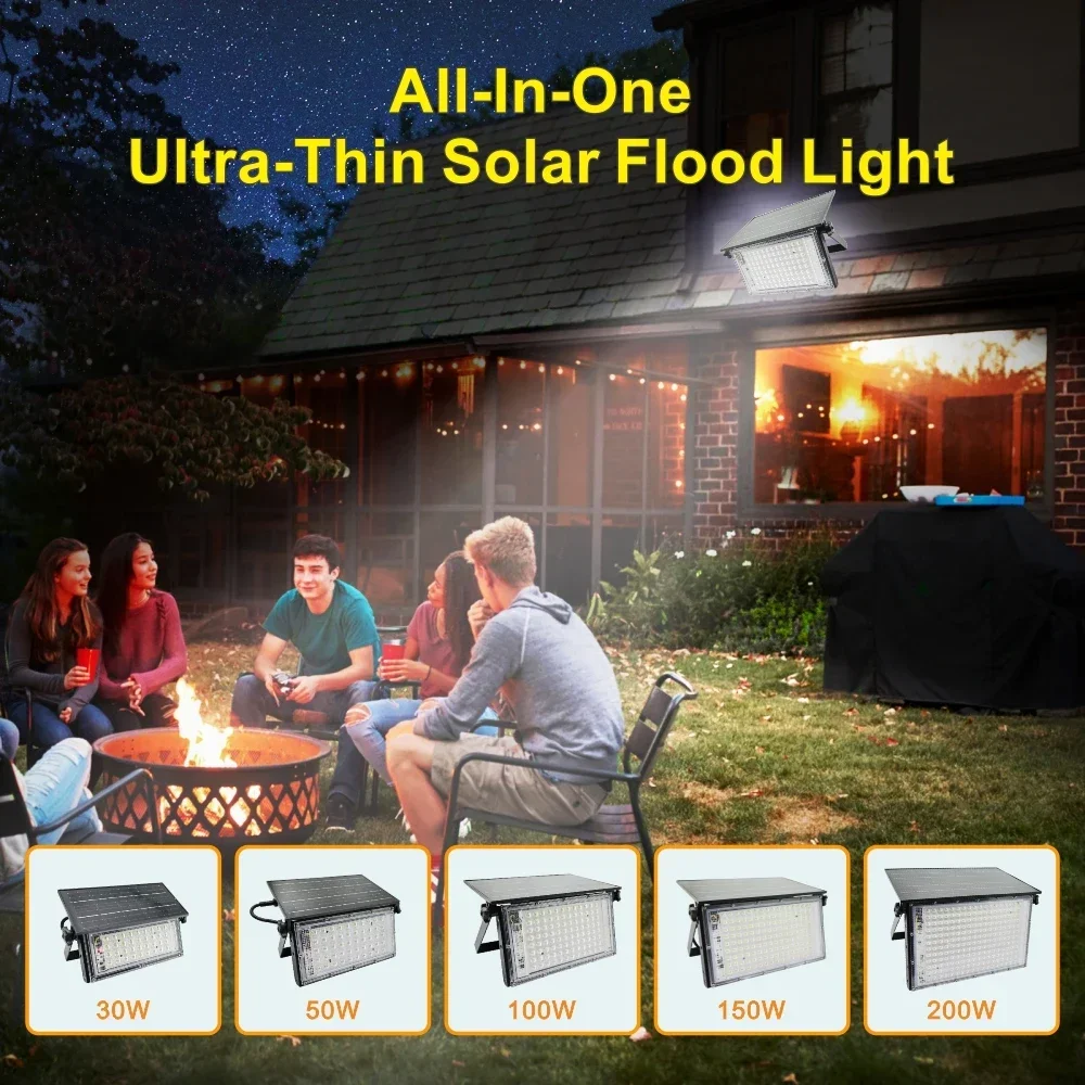 Stadium Light Reflective Projector 200W Light Emitting Diode Solar Flood Light Outdoor Waterproof Folding Spotlight Wall Flood