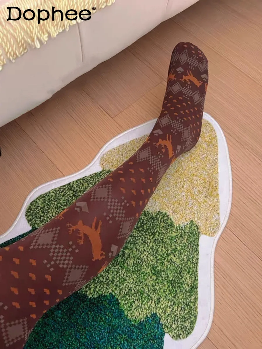 

Японские ретро весенне-осенние жаккардовые колготки с рисунком оленя и сердца, тонкие бархатные утягивающие базовые колготки для женщин