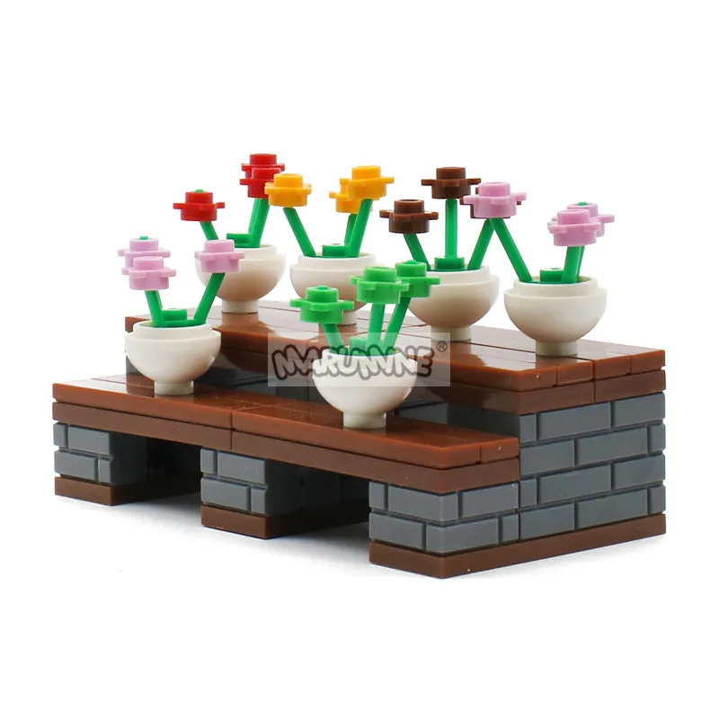 MARUMINE MOC 70PCS Bricks Chair with Flower Pot Street View Idea Parts Building Blocks Set DIY STEM Toys Gift For Kids Learning