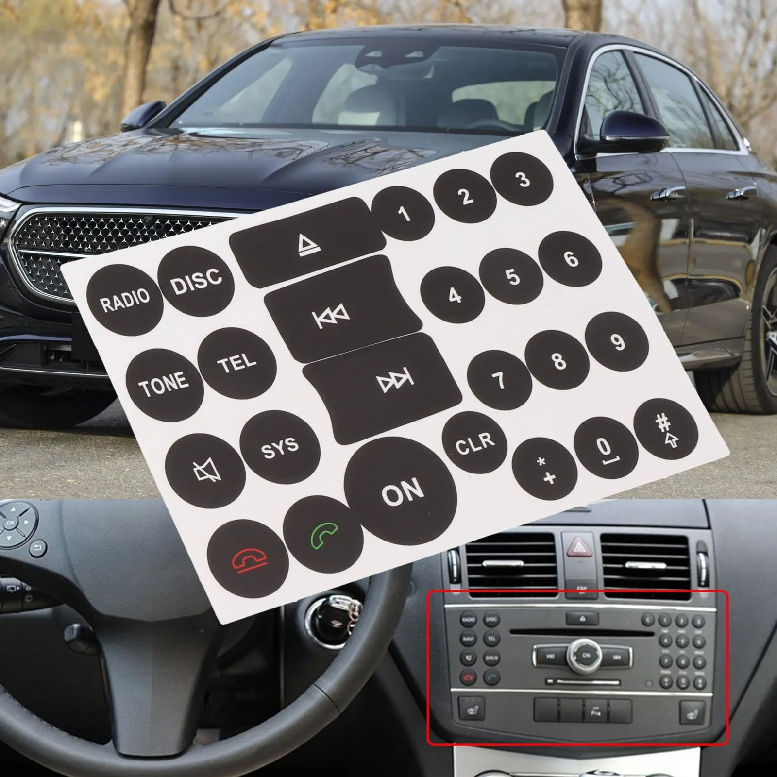 Audio Button Repair Sticker For Mercedes C E GLK W Class 2007-2014 Vinyl Decal Overlay For Radio Control Panel Replacement
