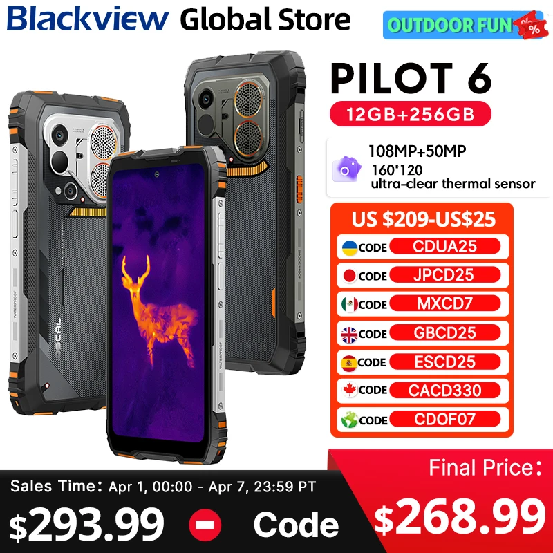 New Blackview Oscal Pilot 6 Rugged Phone 6.78-inch 2.4K 120Hz Display Thermal imaging 4.5W 98dB Speaker 10000mAh Cellphone