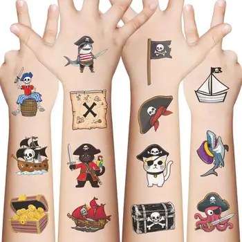 10張防水臨時紋身貼紙 卡通海盜系列表情手臂紋身貼紙裝飾 防水無毒 6 最佳銷售 海盜貼紙 - №6