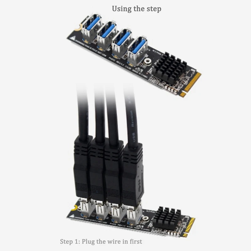 M.2 M-Key Pcie Expansion Cards M.2 To Pci-E X1 4 Port USB3.0 Graphics Card Expansion Adapter+PCIE Riser Cable ASM1184E