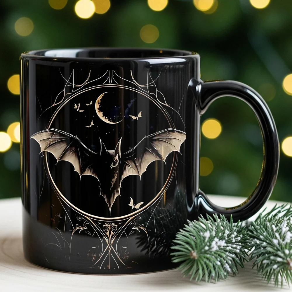 Gothic Bat Moon Spider Web Coffee Cup Tea Cup 11oz Ceramic Dishwasher Safe Hot Cold Drink Bat Theme Gift
