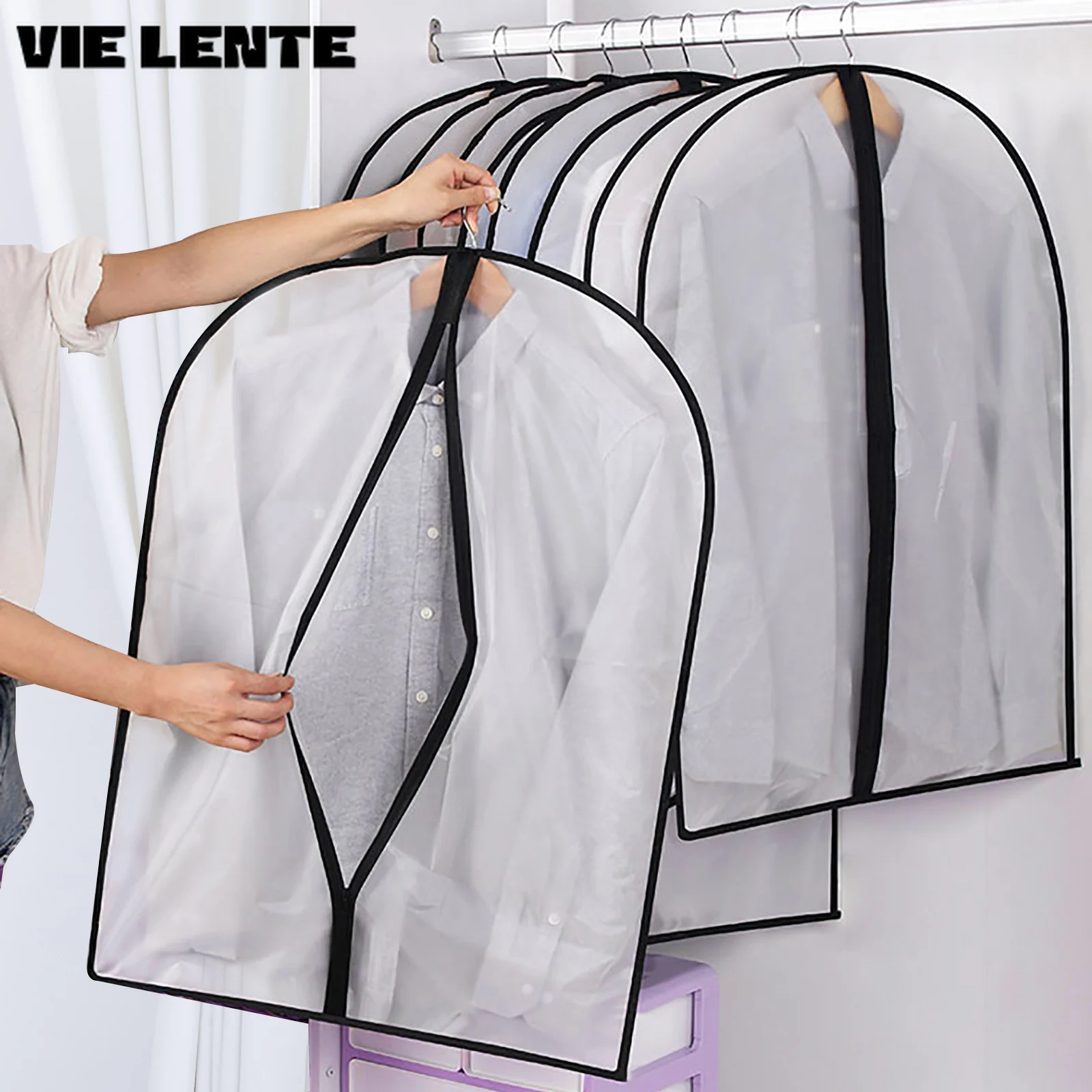 5pcs Dustproof Clothing Covers Garment Bag PEVA Transparent Coat Protector Wardrobe Anti-low Temperature Foldable Suit Hanging