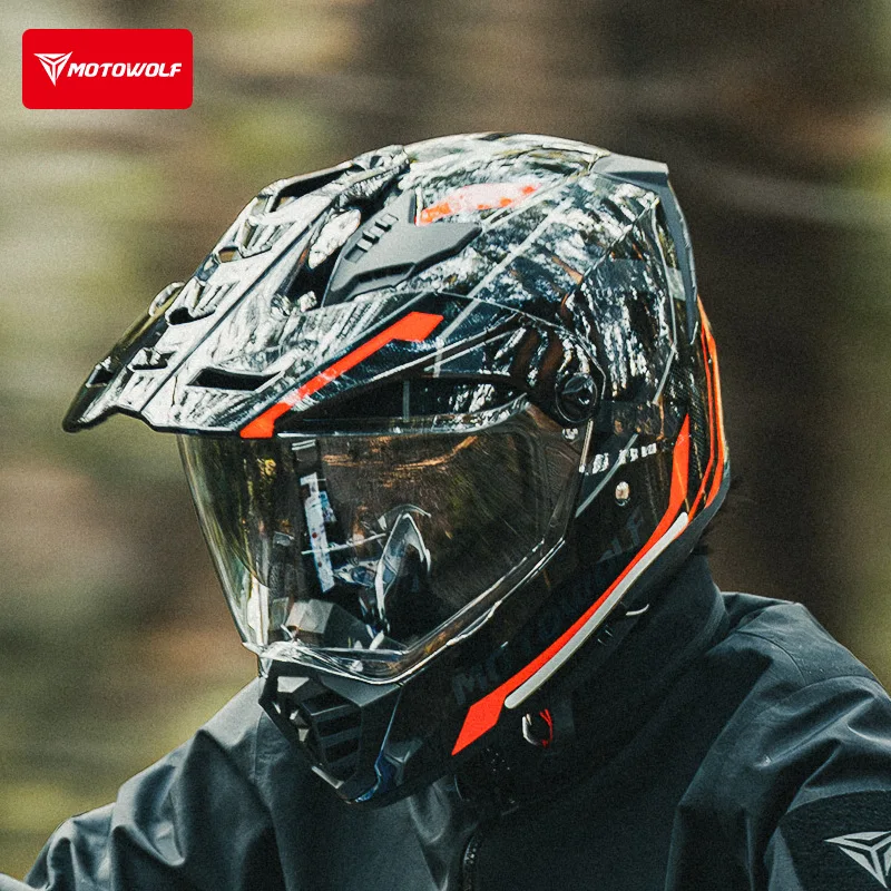 Motorcycle helmet panoramic wide-angle lens removable brim ventilation double lens universal in all seasons
