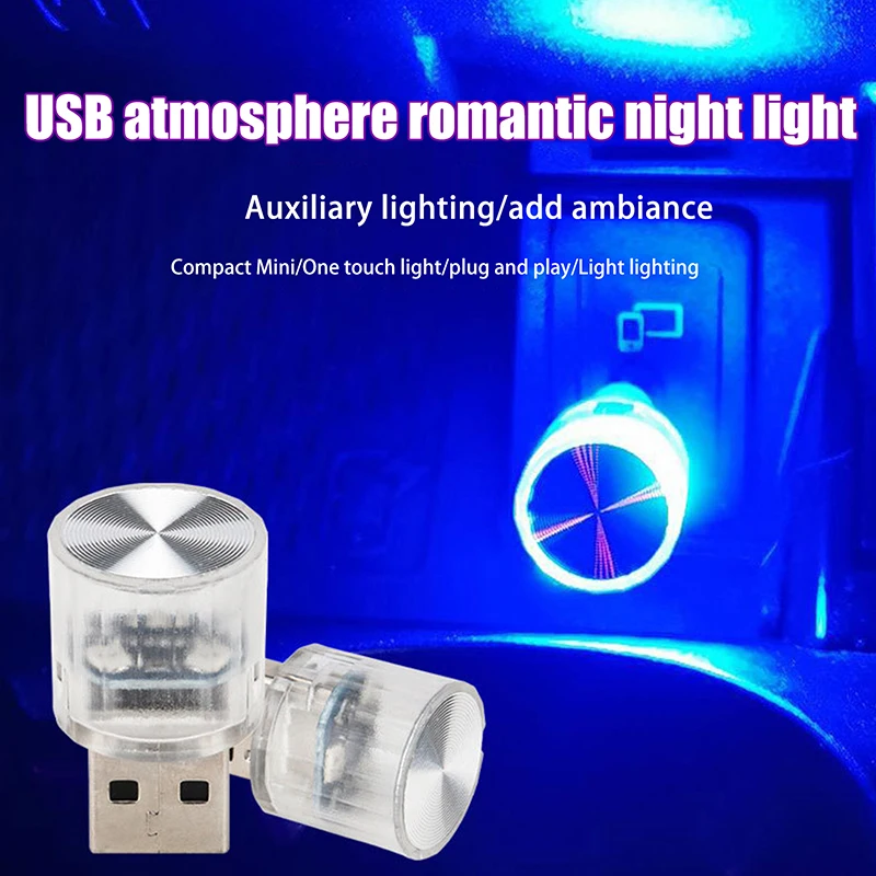 Portátil Plug and Play Carro Lâmpada Decorativa Interior, Mini USB LED Atmosfera Luz, Festa Ambiente Automotivo, 1Pc