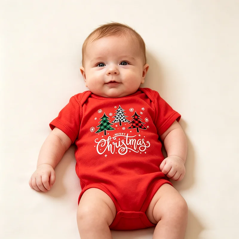 Merry Christmas Baby Long Sleeve Bodysuit Plaid Leopard Tree Print Newborn Onesie Infant Romper Baby Boys Girls Xmas Jumpsuit